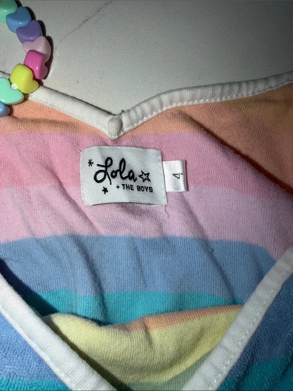 Lola + The Boys Rainbow Stripe Terry Romper with Beaded Straps